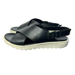 Ecco Criss Cross Black Leather Sandal Slingback Low Platform Comfort Shoes Sz 9